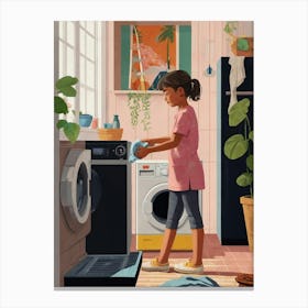 Girl Washing Clothes Canvas Print