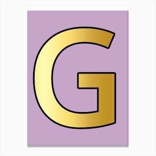 Letter G Gold Alphabet Lilac Canvas Print
