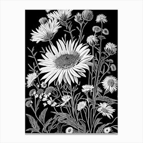 Asters Wildflower Linocut 2 Canvas Print