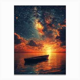 Starry Sky With A Boat 2 Canvas Print