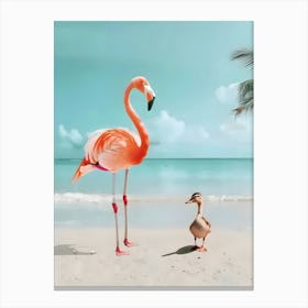 Flamingo And Duck 1 Canvas Print