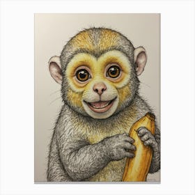 Monkey Holding Banana Canvas Print