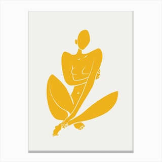 Sitting Nude In Yellow Canvas Print