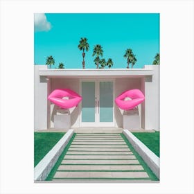 Party Lions House With Pink Lips In Palm Springs Canvas Print