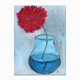 Red Flower In A Vase - Anton Maliar red blue gray vertical floral living room bedroom Canvas Print