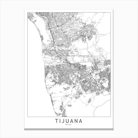 Tijuana White Map Canvas Print