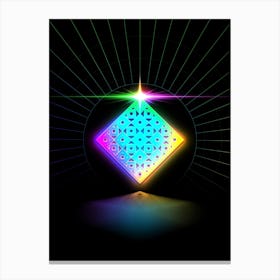 Neon Geometric Glyph in Candy Blue and Pink with Rainbow Sparkle on Black n.0116 Canvas Print