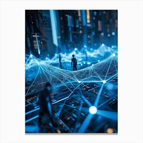 A Geometric Structure Sprawled Across A Global Scale Its Interconnected Nodes Pulsating With Data T Canvas Print