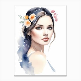 Floral Woman Portrait Watercolor Painting (22) Canvas Print