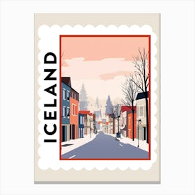 Retro Winter Stamp Poster Reykjavik Iceland 2 Canvas Print