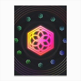 Neon Geometric Glyph in Pink and Yellow Circle Array on Black n.0002 Canvas Print