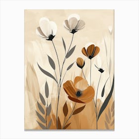 Flowers In Beige, Brown And White Tones, Using Simple Shapes In A Minimalist And Elegant 13 Canvas Print