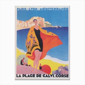 Plage de Calvi France Vintage Travel Poster Canvas Print