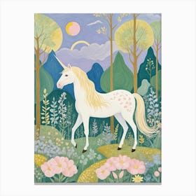 Spring Unicorn In The Forest Canvas Print