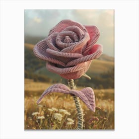 Pink Rose Knitted In Crochet 3 Canvas Print