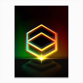Neon Geometric Glyph in Watermelon Green and Red on Black n.0368 Canvas Print