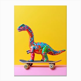Toy Dinosaur On A Skateboard Portrait 2 Canvas Print