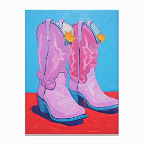 Pink Cowbow Boots With Yellow Flower Canvas Print