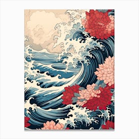 Great Wave With Aster Flower Drawing In The Style Of Ukiyo E 1 Canvas Print