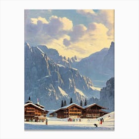 Alta Badia, Italy Ski Resort Vintage Landscape 2 Skiing Poster Canvas Print