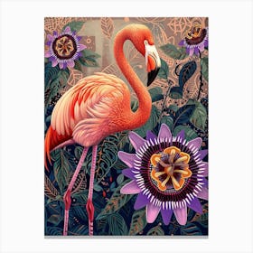 Greater Flamingo And Passionflowers Boho Print 3 Canvas Print