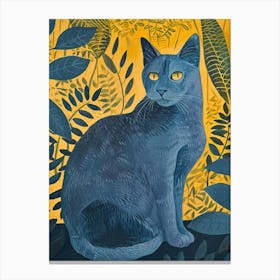 Russian Blue Cat Relief Illustration 2 Canvas Print