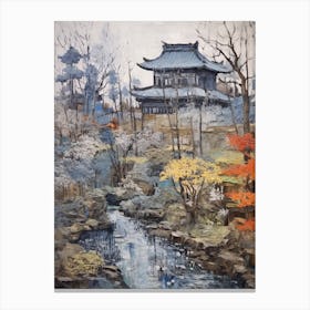 Winter City Park Painting Kenrokuen Garden Kanazawa Japan 4 Canvas Print