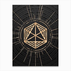 Geometric Glyph Symbol in Gold with Radial Array Lines on Dark Gray n.0035 Canvas Print