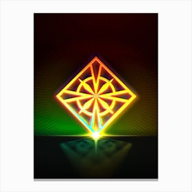 Neon Geometric Glyph in Watermelon Green and Red on Black n.0014 Canvas Print
