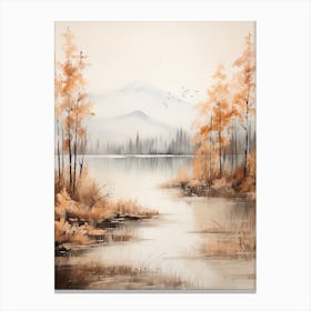 Lake In The Woods In Autumn, Painting 25 Canvas Print