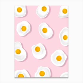 Fried Eggs On Pink Background Canvas Print