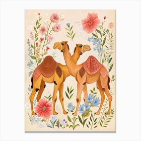 Folksy Floral Animal Drawing Camel 3 Canvas Print