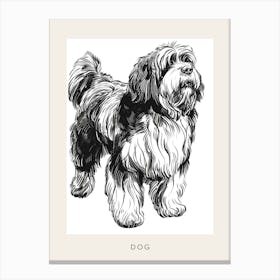 Long Hair Furry Dog Line Sketch 6 Poster Canvas Print
