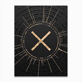 Geometric Glyph Abstract in Gold with Radial Array Lines on Dark Gray n.0024 Canvas Print