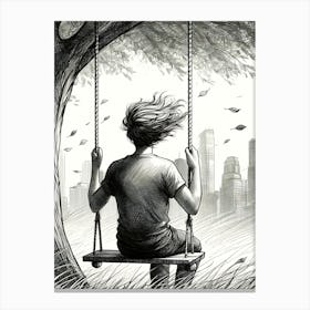 Moody Man on Swing Sketch 6 Canvas Print