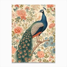 Sepia Blue & Blush Pink Peacock Canvas Print