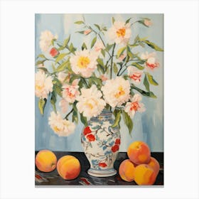 Marigold Flower And Peaches Still Life Painting 3 Dreamy Canvas Print