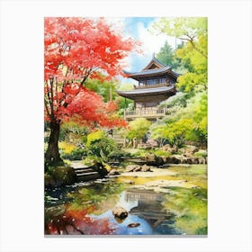 Ryoan Ji Garden Japan Watercolour 3 Canvas Print