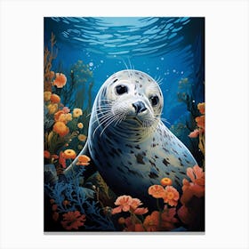 Seal Amidst Seaflowers Canvas Print