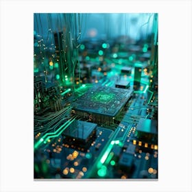 Abstract Concept Of A Cyberspace Landscape Motherboard Serving As Glowing Landscape Chips Function (5) Canvas Print