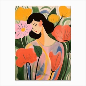 Woman With Autumnal Flowers Flamingo Flower Canvas Print