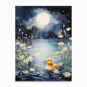 Mixed Media Duckling In The Moonlight Painting 2 Canvas Print