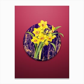 Vintage Chinese Sacred Lily Botanical in Gilded Marble on Viva Magenta Canvas Print