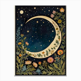 Moon And Flowers Style William Morris 15 Canvas Print