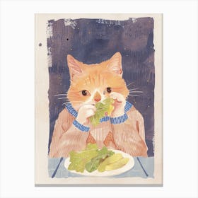 Orange Eating Salad Folk Illustration 1 Canvas Print