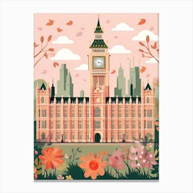 The Palace Of Westminster   London, England   Cute Botanical Illustration Travel 0 Canvas Print