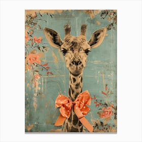 Giraffe With Bow Kitsch Collage 3 Canvas Print