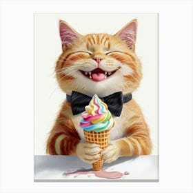 Whimsical Orange Tabby Cat With Ice Cream Waffle Cone Lienzo