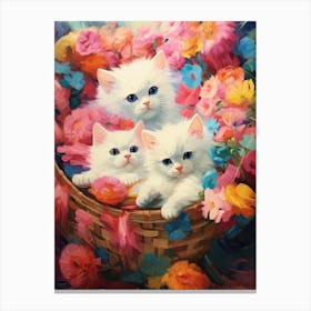 White Kittens In A Basket Kitsch 1 Canvas Print