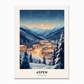 Winter Night  Travel Poster Aspen Colorado 3 Canvas Print